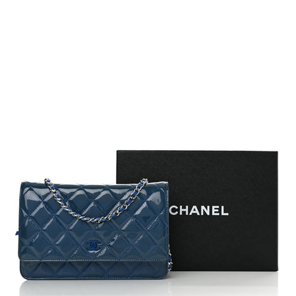 Chanel Patent Quilted Wallet On Chain WOC Blue 12 of 12