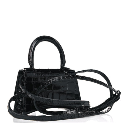 Balenciaga Shiny Calfskin Monochrome Crocodile Embossed Hourglass Top Handle Bag Mini Black 2 of 10