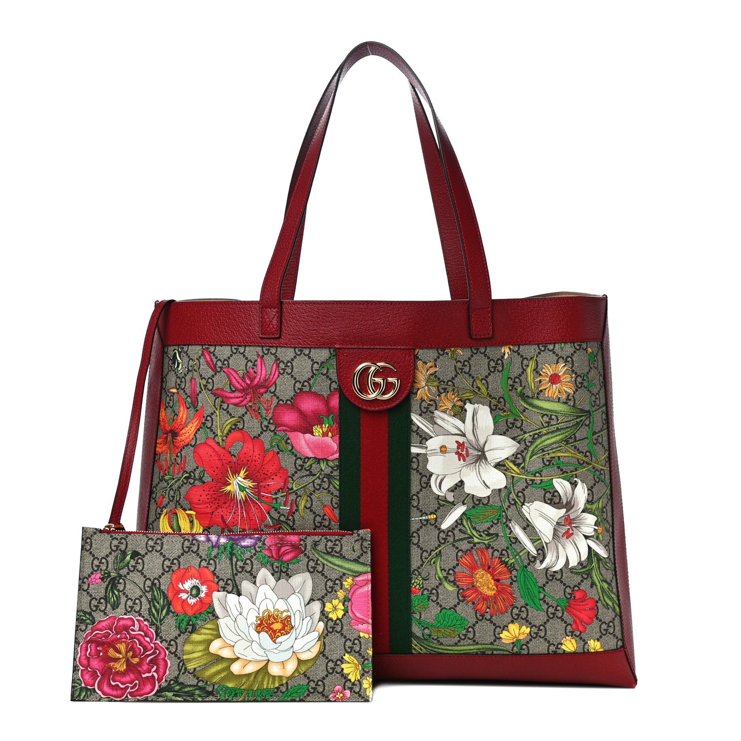GG Supreme Monogram Flora Web Large Ophidia Tote Red