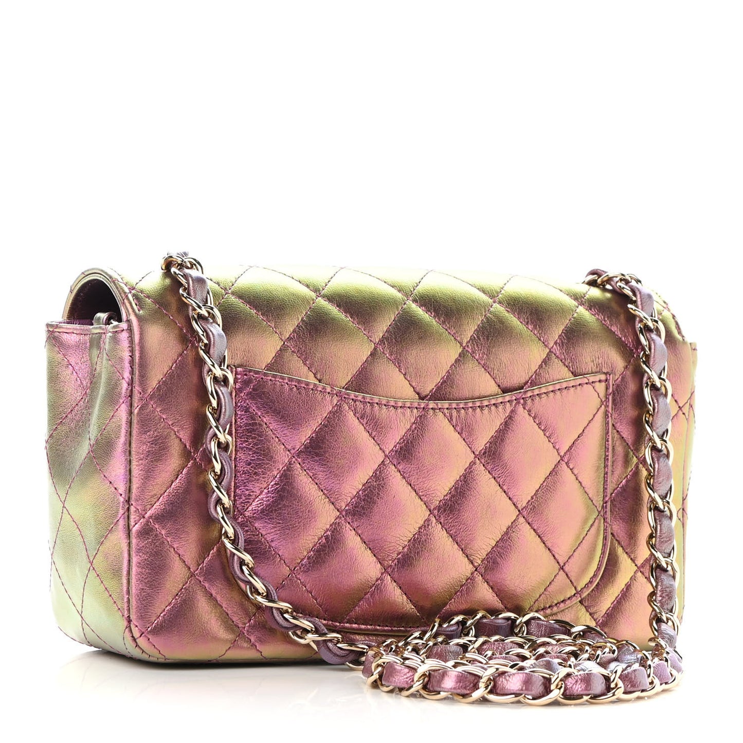 Iridescent Lambskin Quilted Mini Rectangular Flap Purple