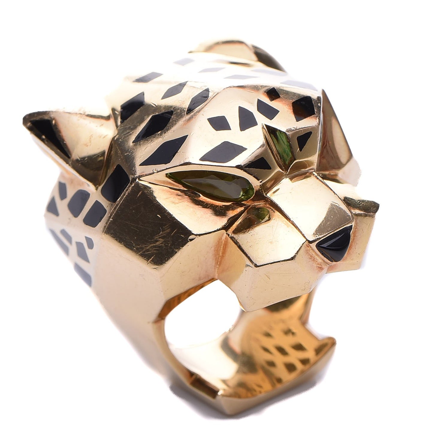 18K Yellow Gold Peridot Onyx Panthère De Ring 57 8