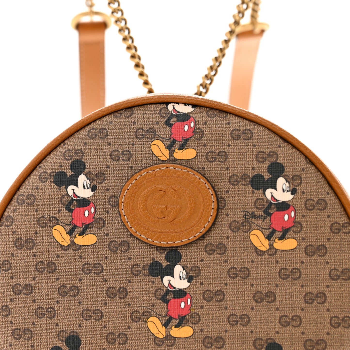 X DISNEY Mini Vintage GG Supreme Monogram Mickey Mouse Round Backpack Beige Vintage Sun Oil