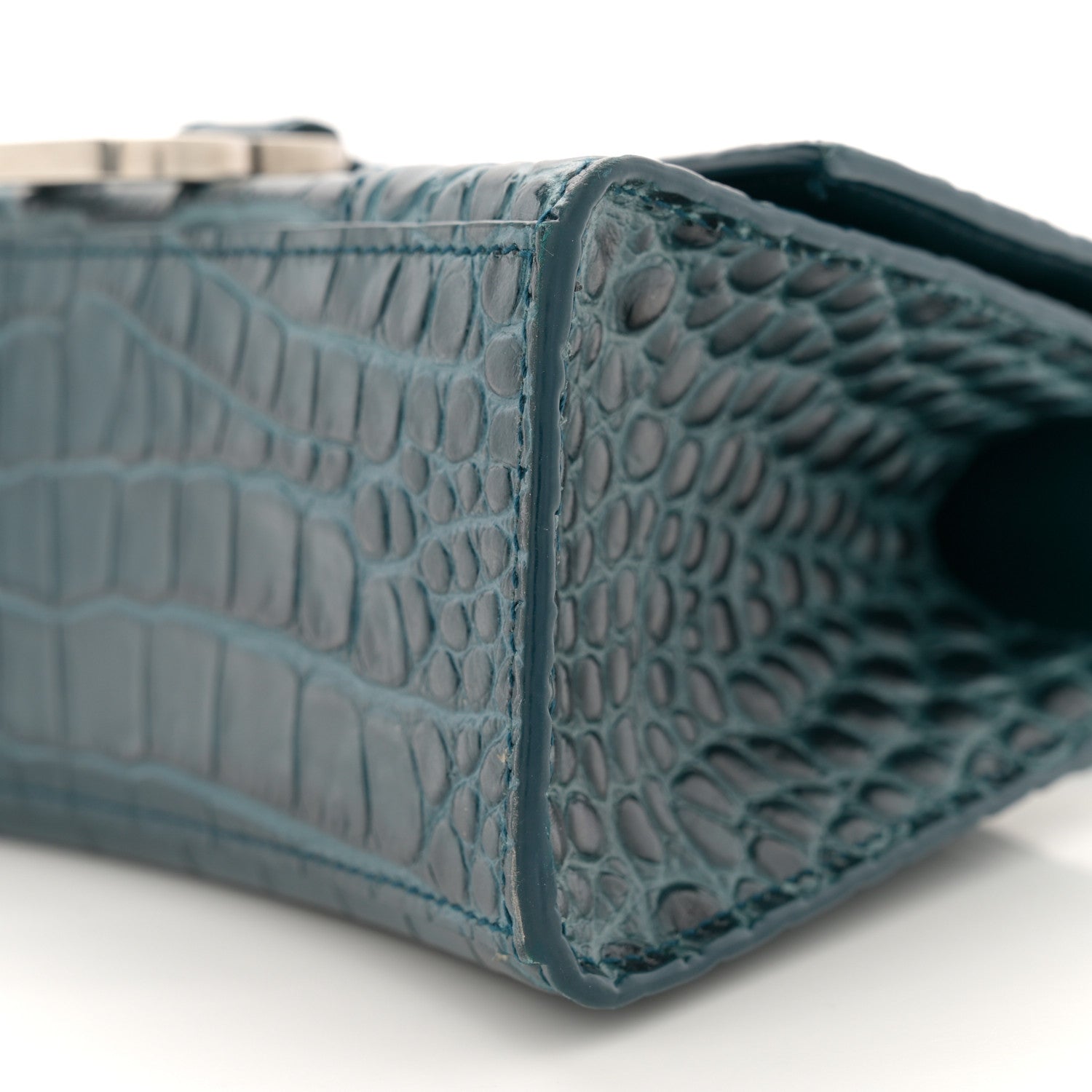 Balenciaga Shiny Calfskin Crocodile Embossed Hourglass Top Handle Bag XS Denim Blue 10 of 11