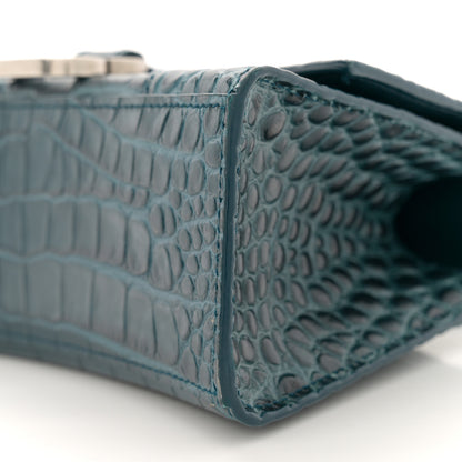 Balenciaga Shiny Calfskin Crocodile Embossed Hourglass Top Handle Bag XS Denim Blue 10 of 11