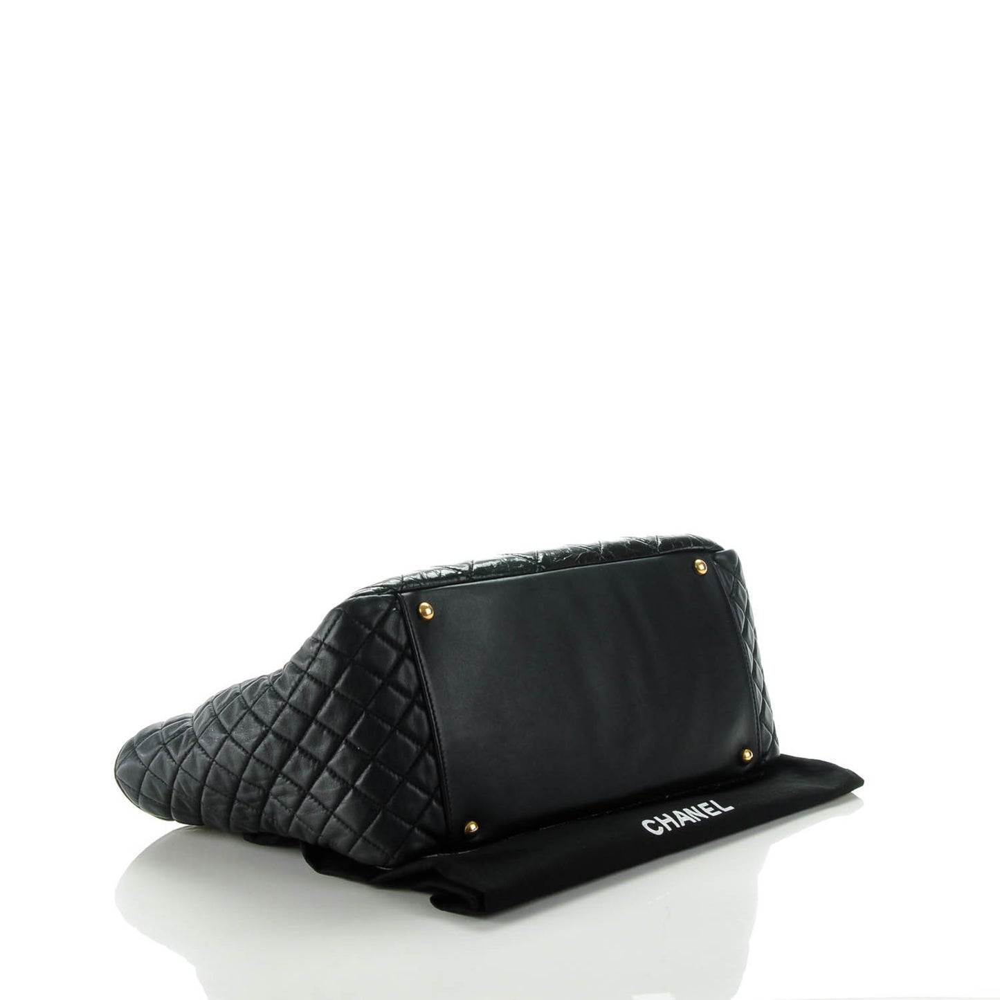 Glazed Calfskin Quilted Large Mademoiselle East West Flap Black