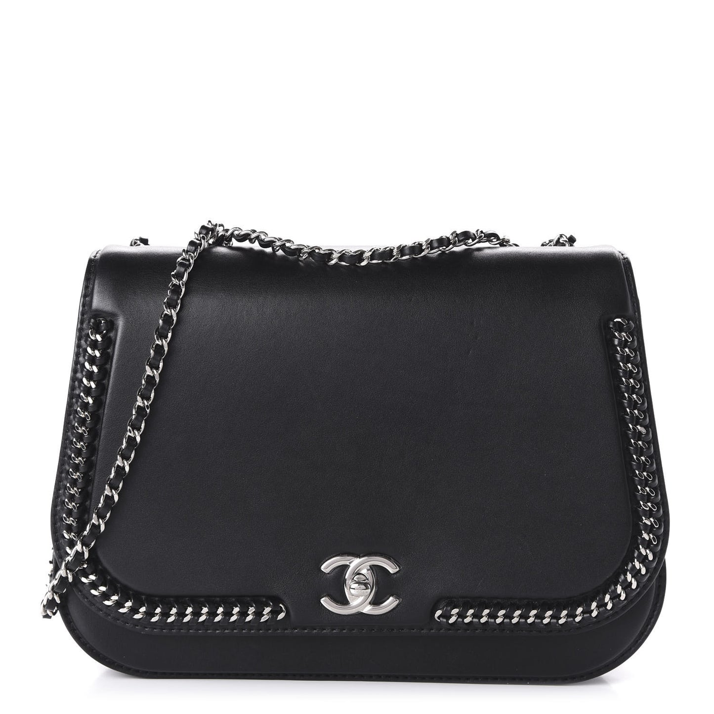 Calfskin Medium Braided Chic Flap Black