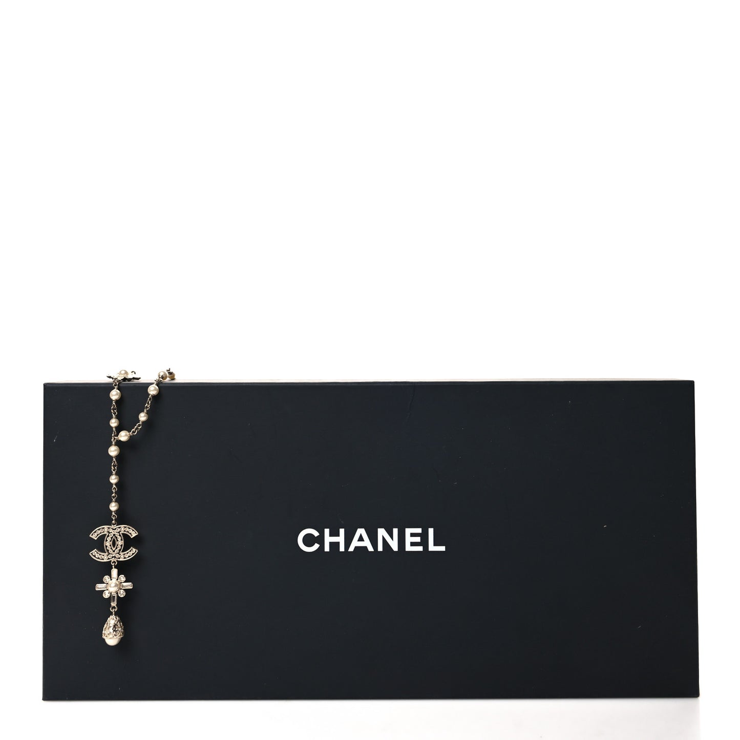 Crystal Baguette Pearl CC Cross Drop Pendant Necklace Gold
