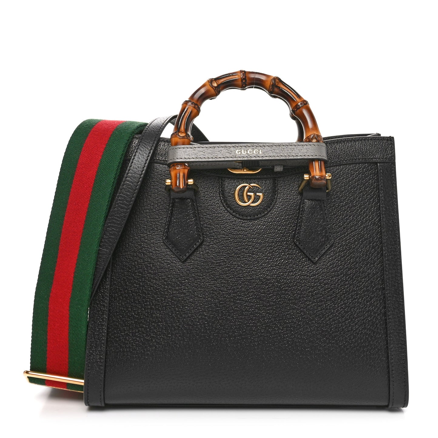 Textured Dollar Calfskin Web Small Diana Tote Bag Black Dusty Grey