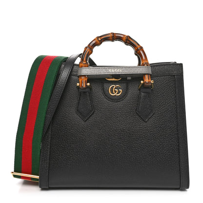 Gucci Textured Dollar Calfskin Web Small Diana Tote Bag Black Dusty Grey 1 of 10
