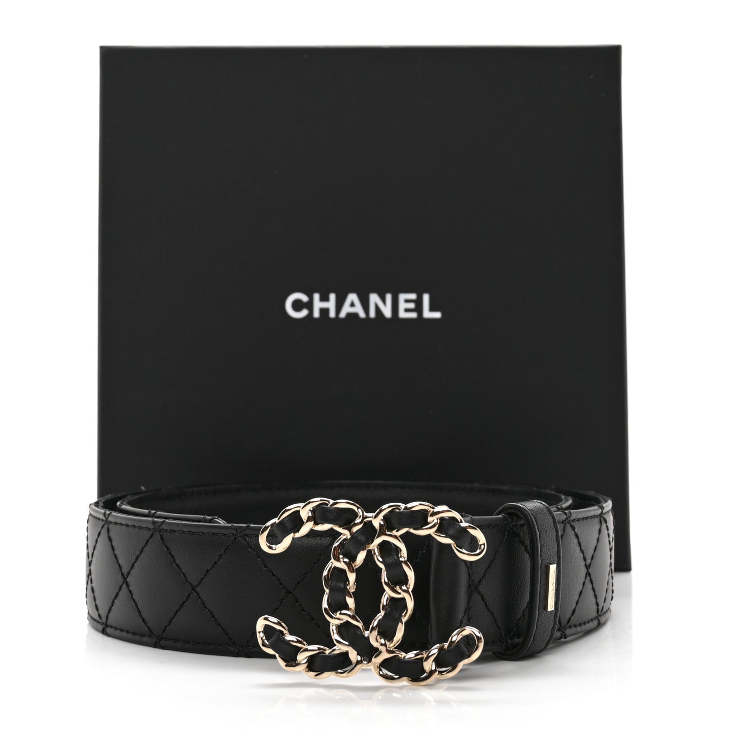 Lambskin Quilted CC Chain Belt 75 30 Black