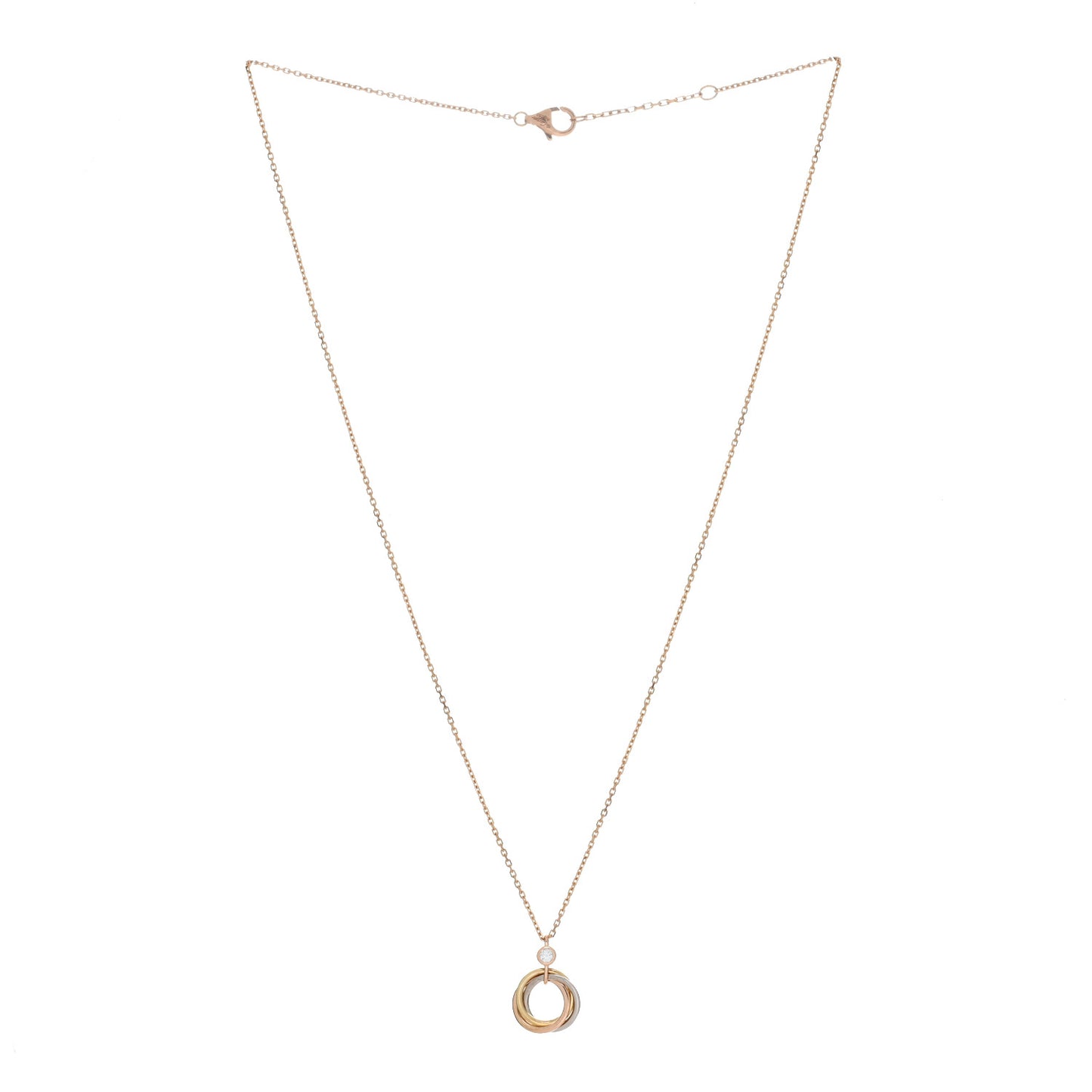 18K Pink Yellow White Gold Diamond Trinity Pendant Necklace