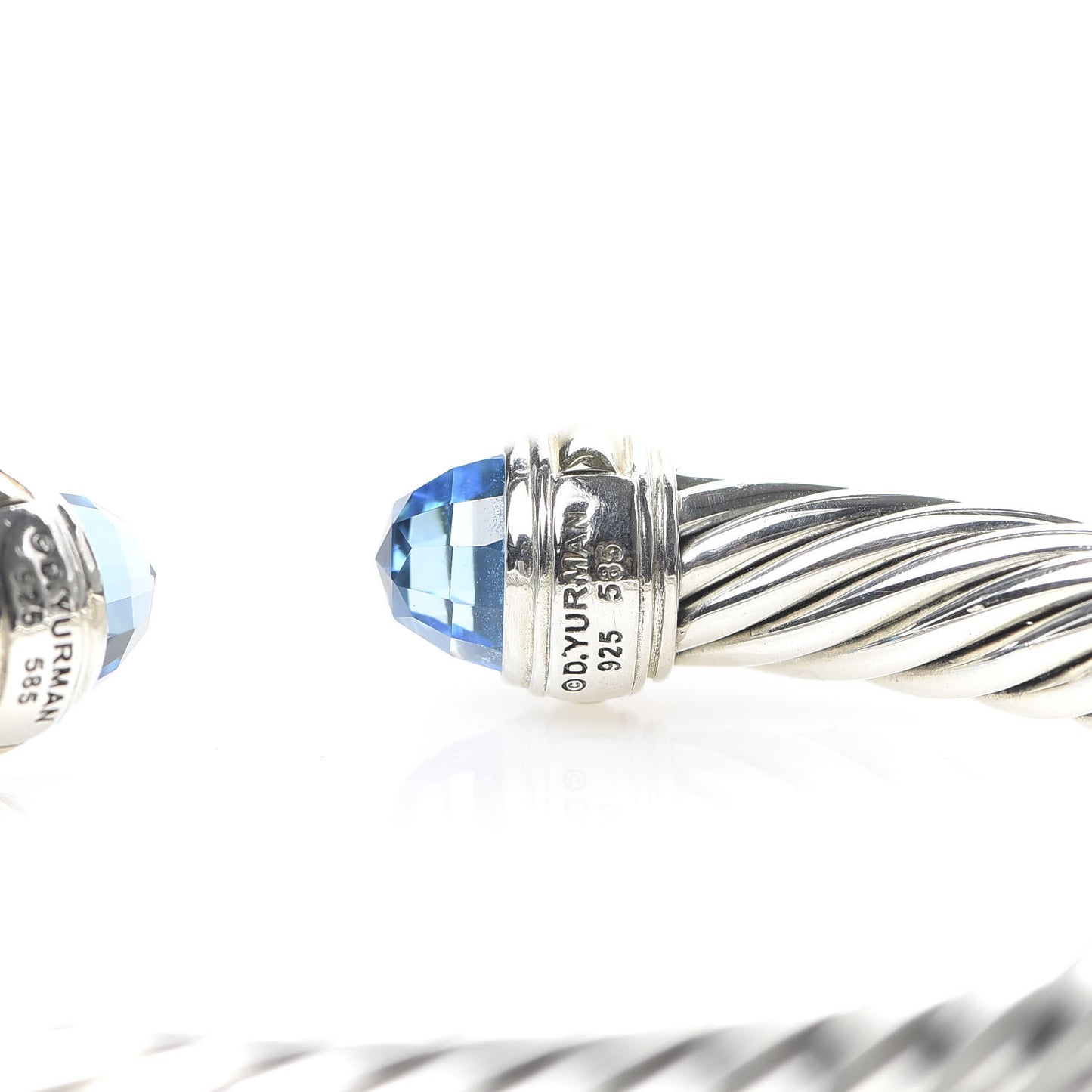 Sterling Silver 14K Yellow Gold Blue Topaz 7mm Cable Classics Bracelet