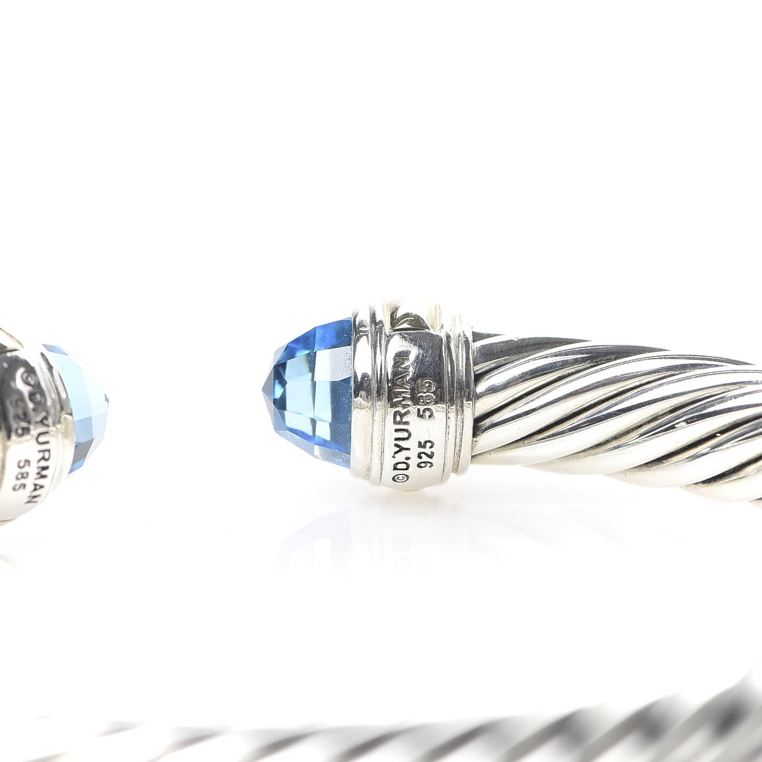 David Yurman Sterling Silver 14K Yellow Gold Blue Topaz 7mm Cable Classics Bracelet 4 of 5