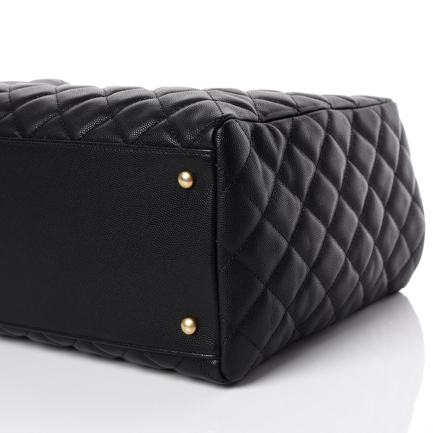 Caviar Quilted Large Coco Handle Shopping Tote Black