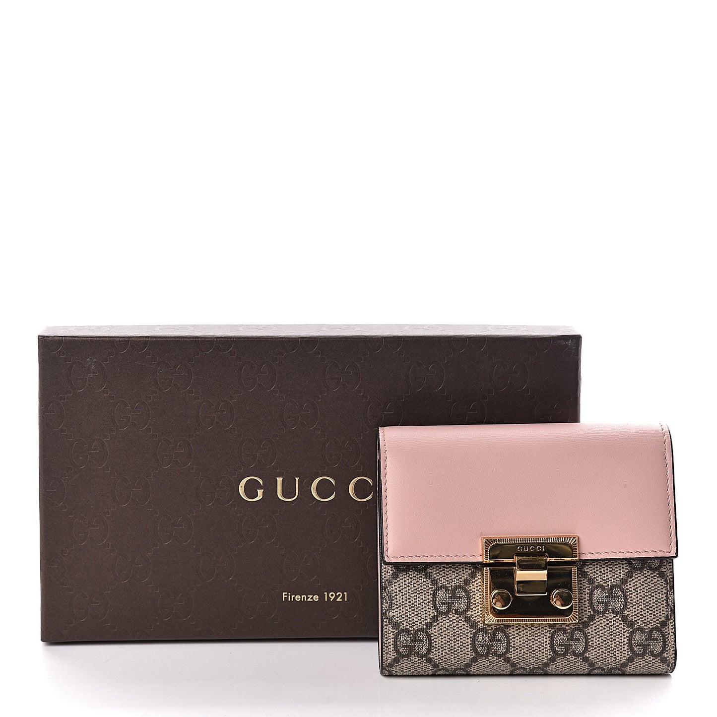 GG Supreme Monogram Calfskin Padlock Wallet Beige Perfect Pink
