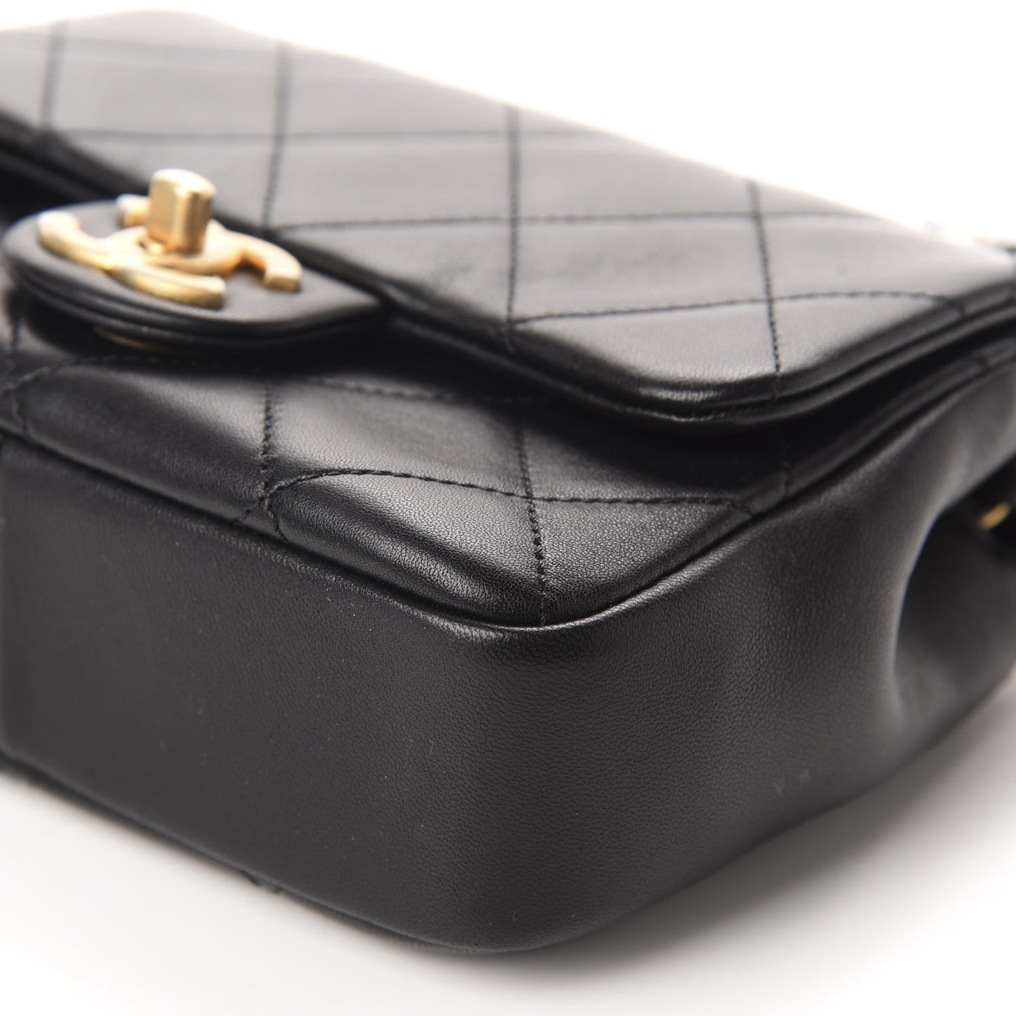 Lambskin Quilted Small Circular Handle Bag Black