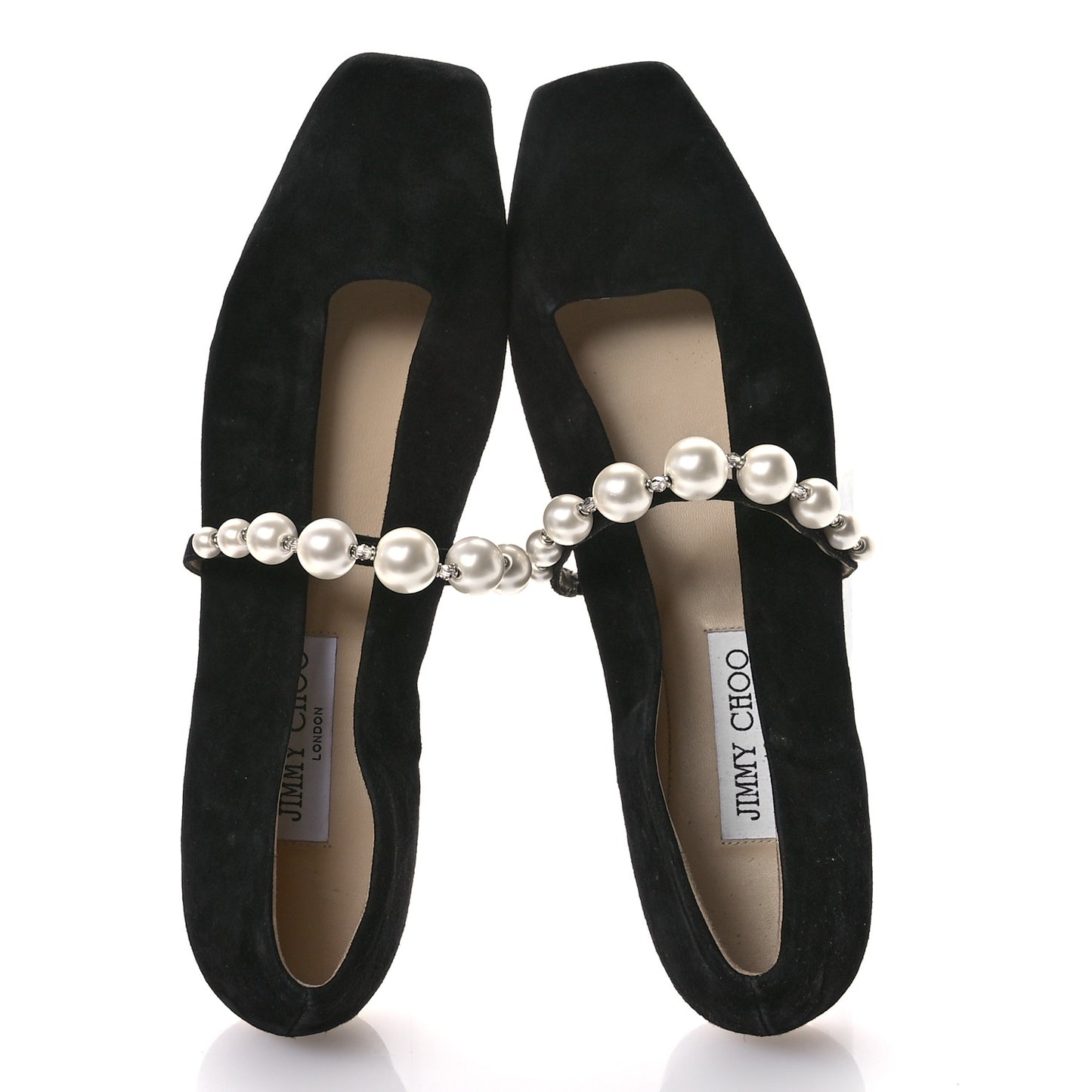 Suede Pearl Embellished Ade Flat 38 Black
