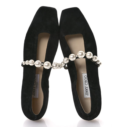 Jimmy Choo Suede Pearl Embellished Ade Flat 38 Black 2 of 8