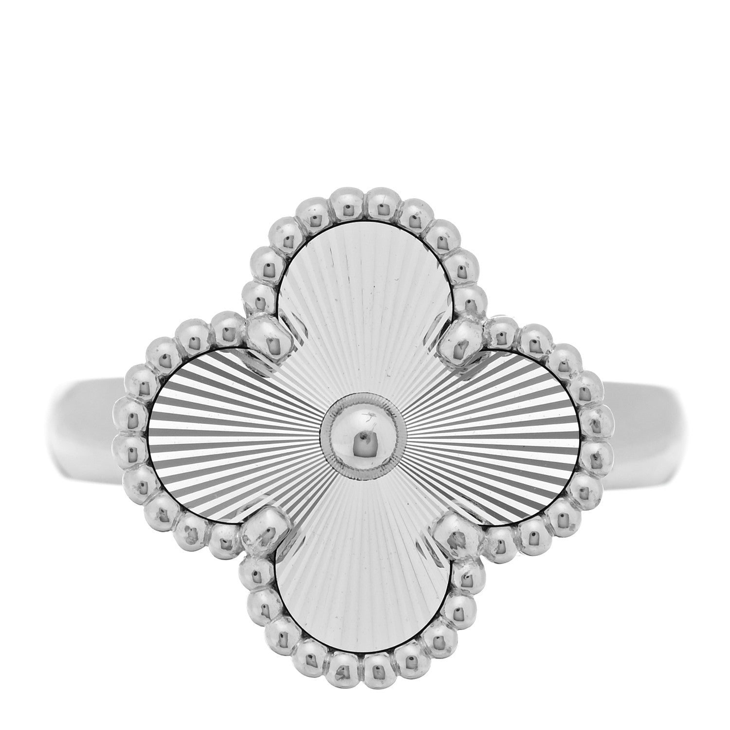 Van Cleef & Arpels 18K White Gold Guilloche Vintage Alhambra Ring 49 5 1 of 4