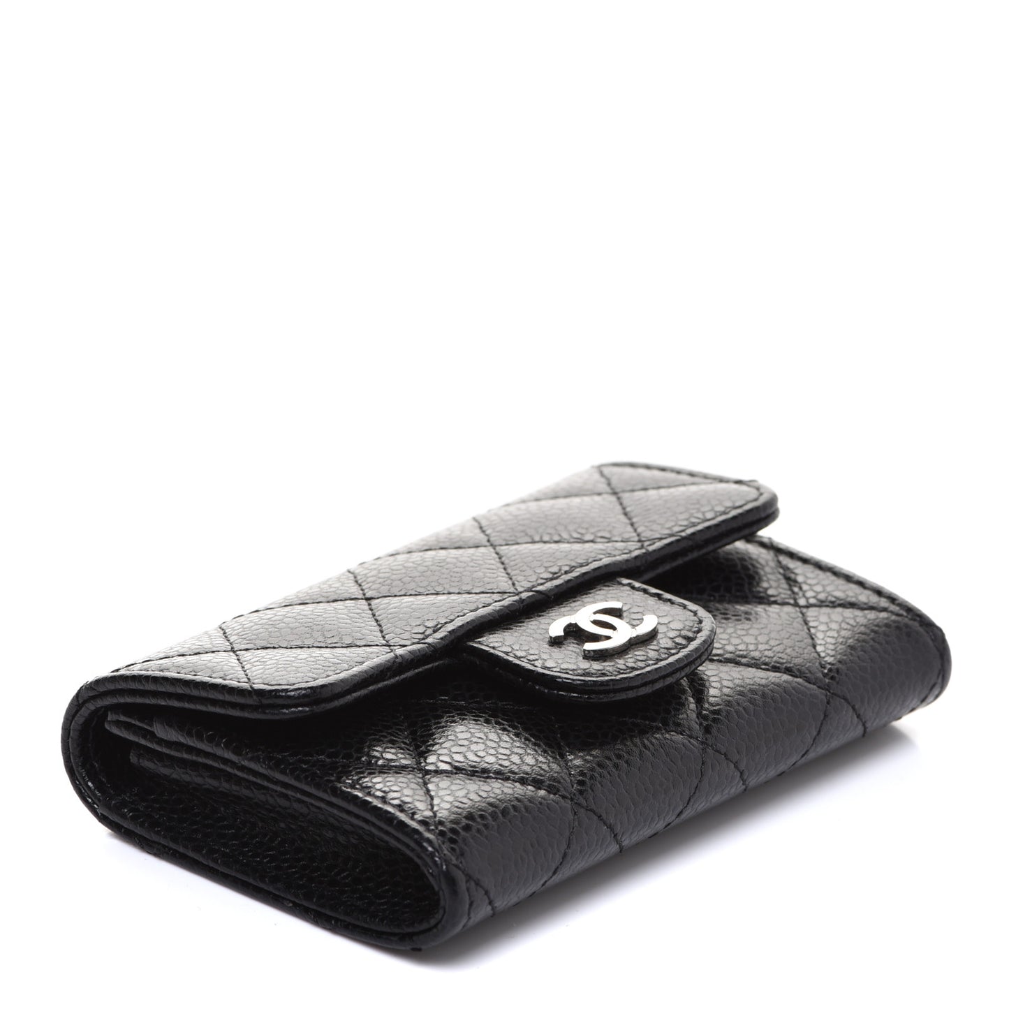 Caviar Quilted Flap Card Holder Black