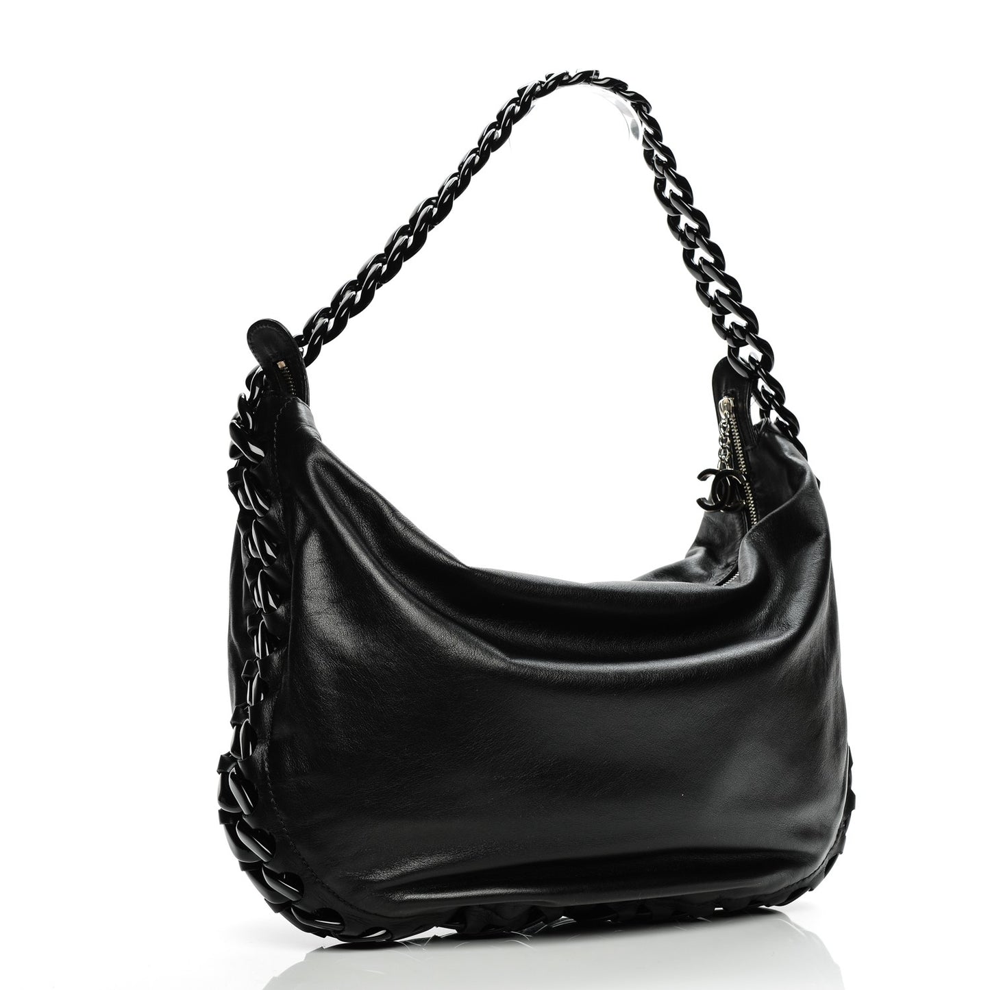 Calfskin Modern Chain Rhodoid Hobo Black