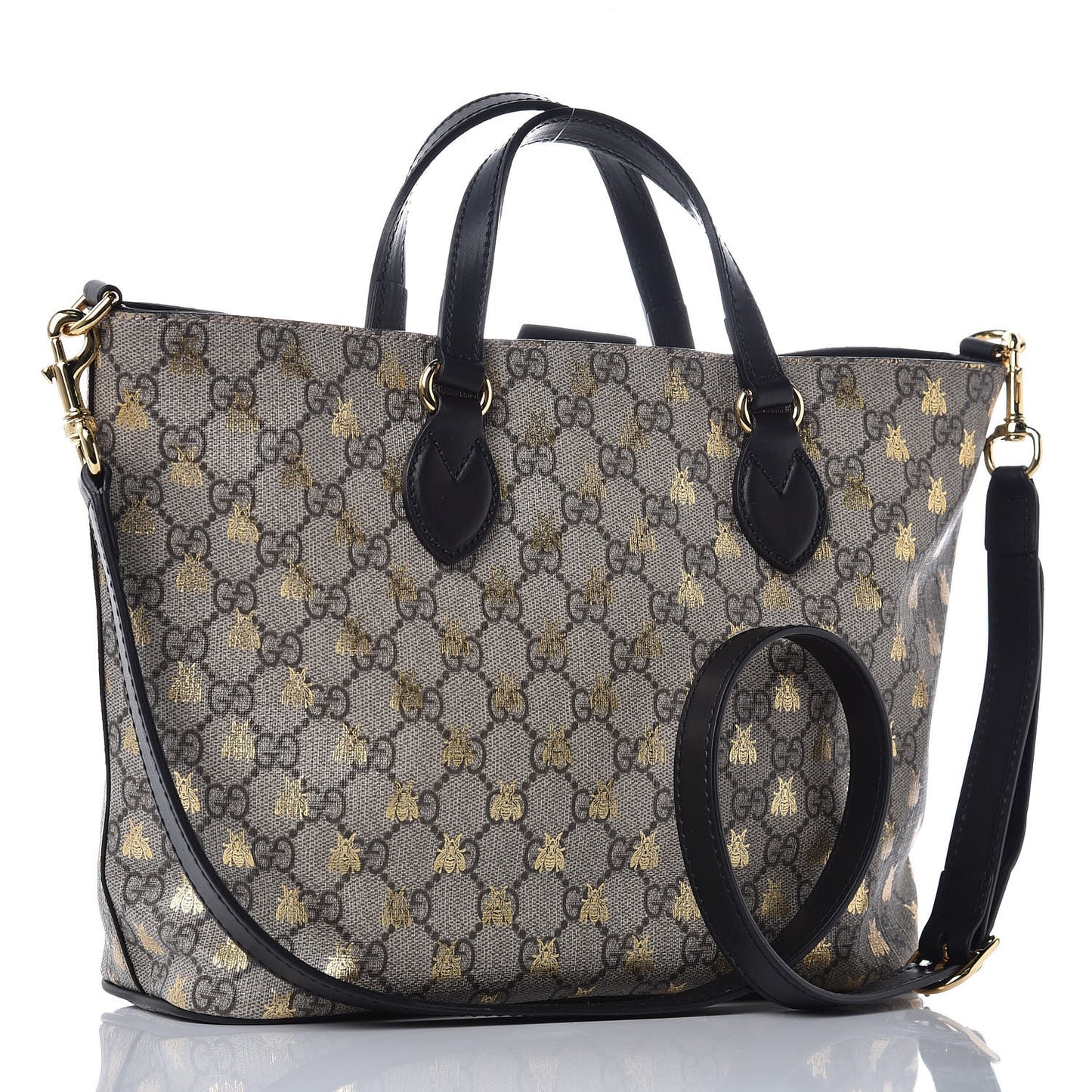 Soft GG Supreme Monogram Bees Small Crossbody Tote Beige Oro Black