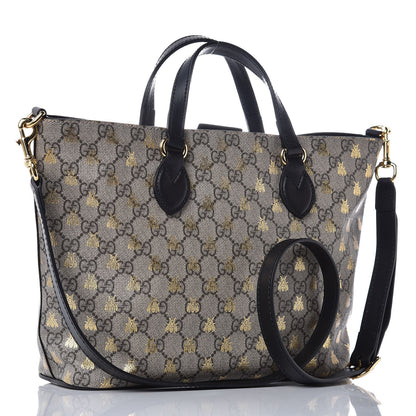 Gucci Soft GG Supreme Monogram Bees Small Crossbody Tote Beige Oro Black 3 of 7