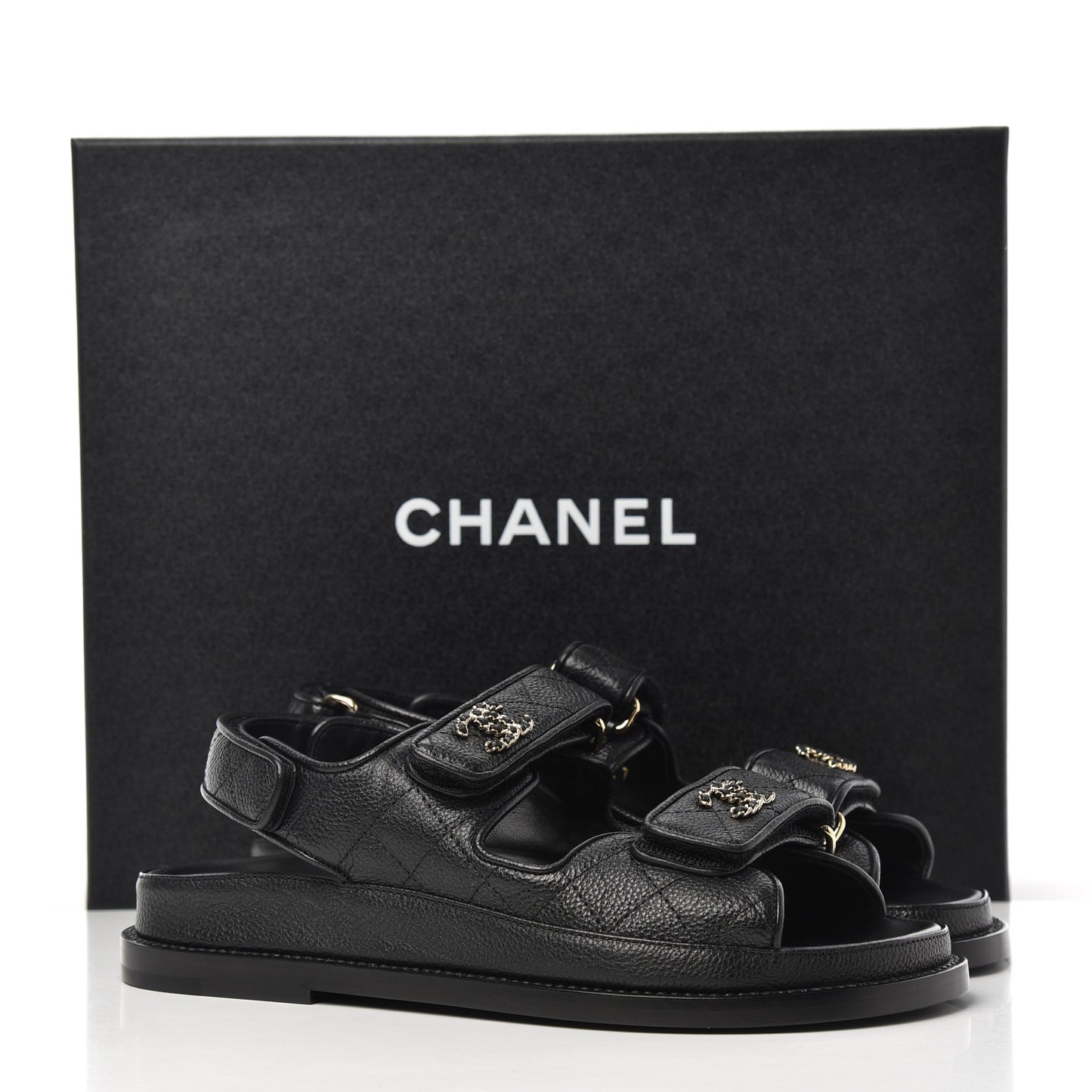 Grained Calfskin Velcro Dad Sandals 35 Black