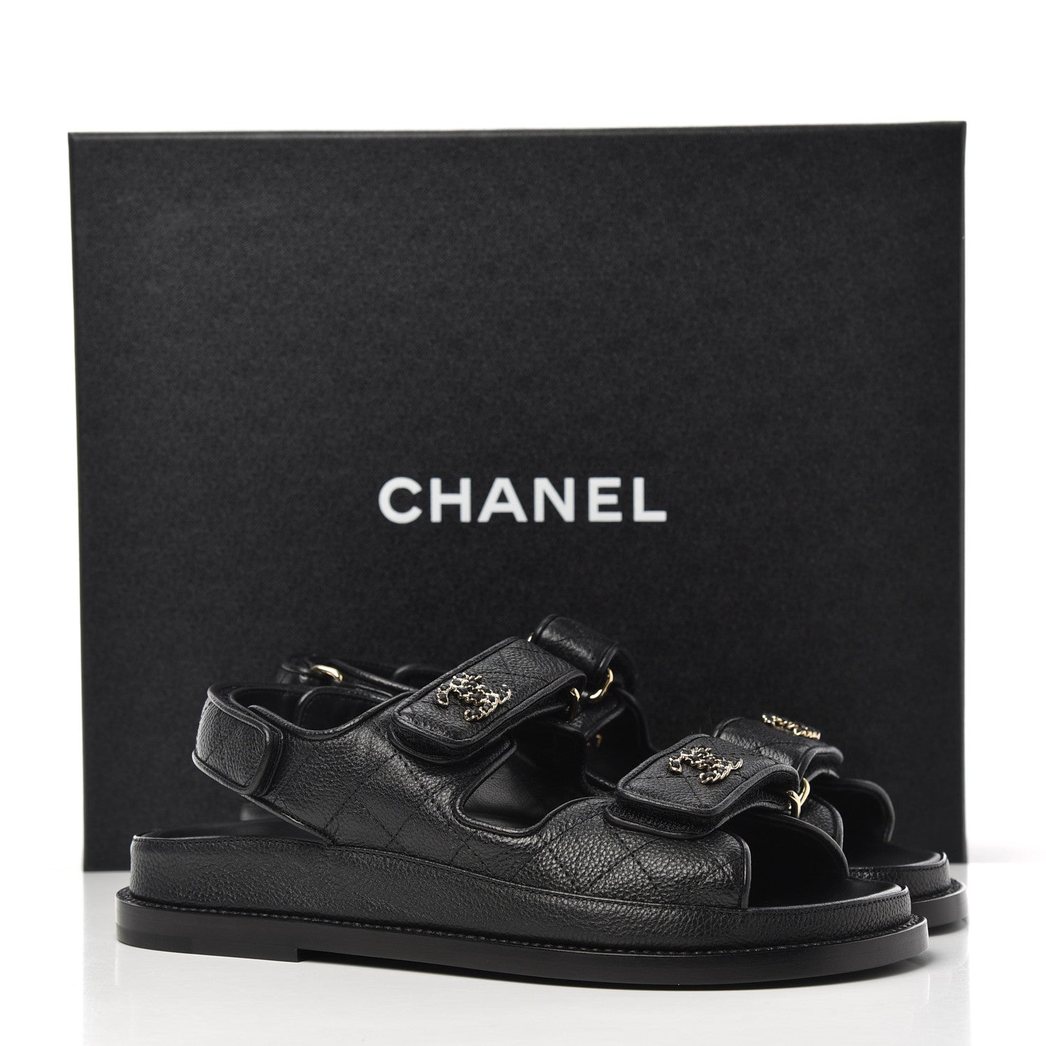 Chanel Grained Calfskin Velcro Dad Sandals 35 Black 11 of 11