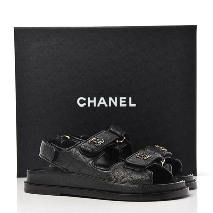 Chanel Grained Calfskin Velcro Dad Sandals 35 Black 11 of 11