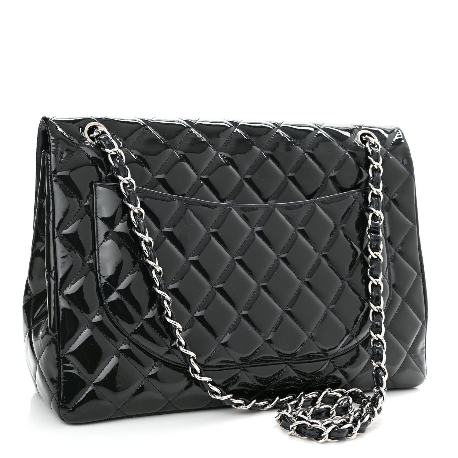 Chanel Patent Quilted Maxi Single Flap Blue 3 of 10