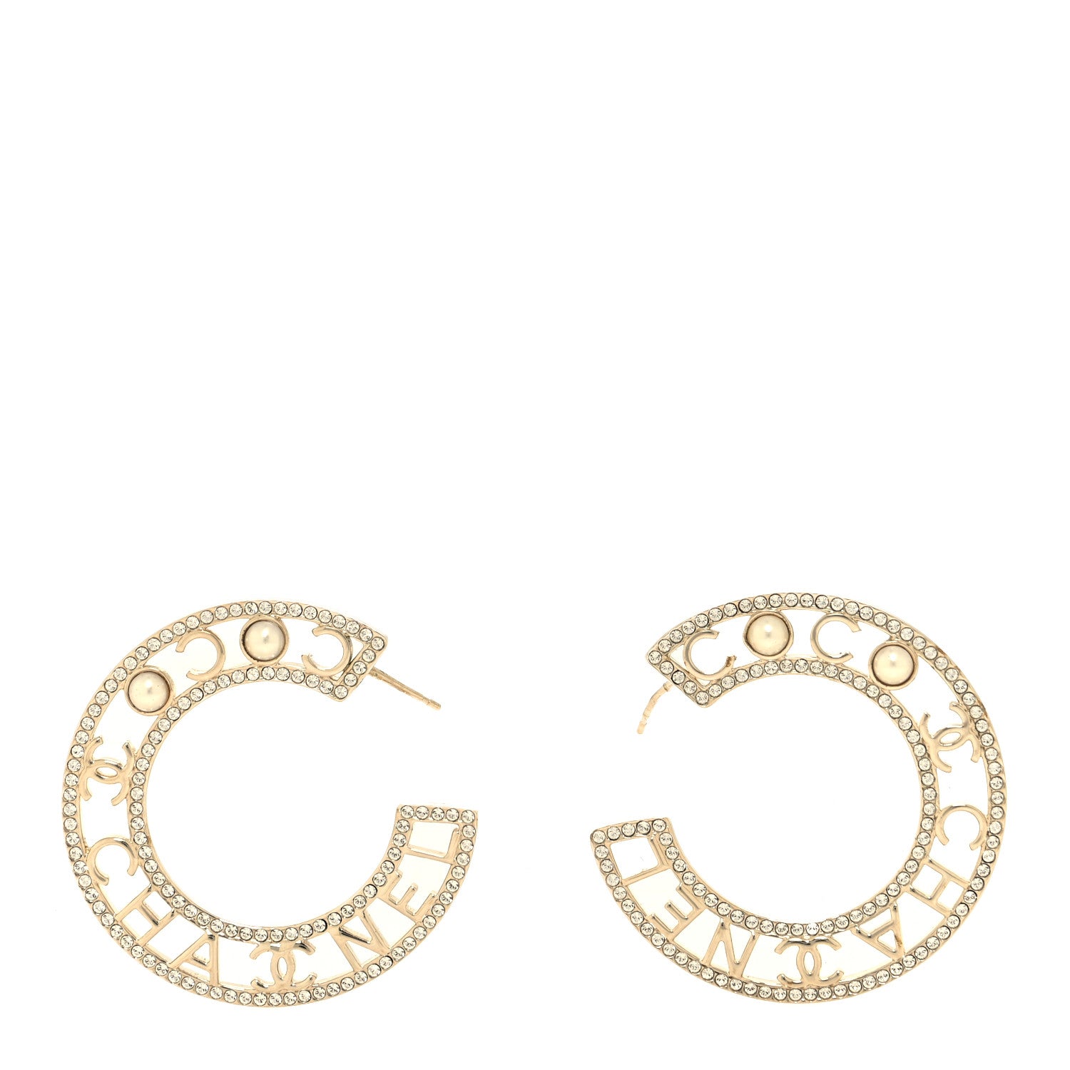 Chanel Crystal Pearl Bow-tiful CC Hoop Earrings Gold 1 of 5