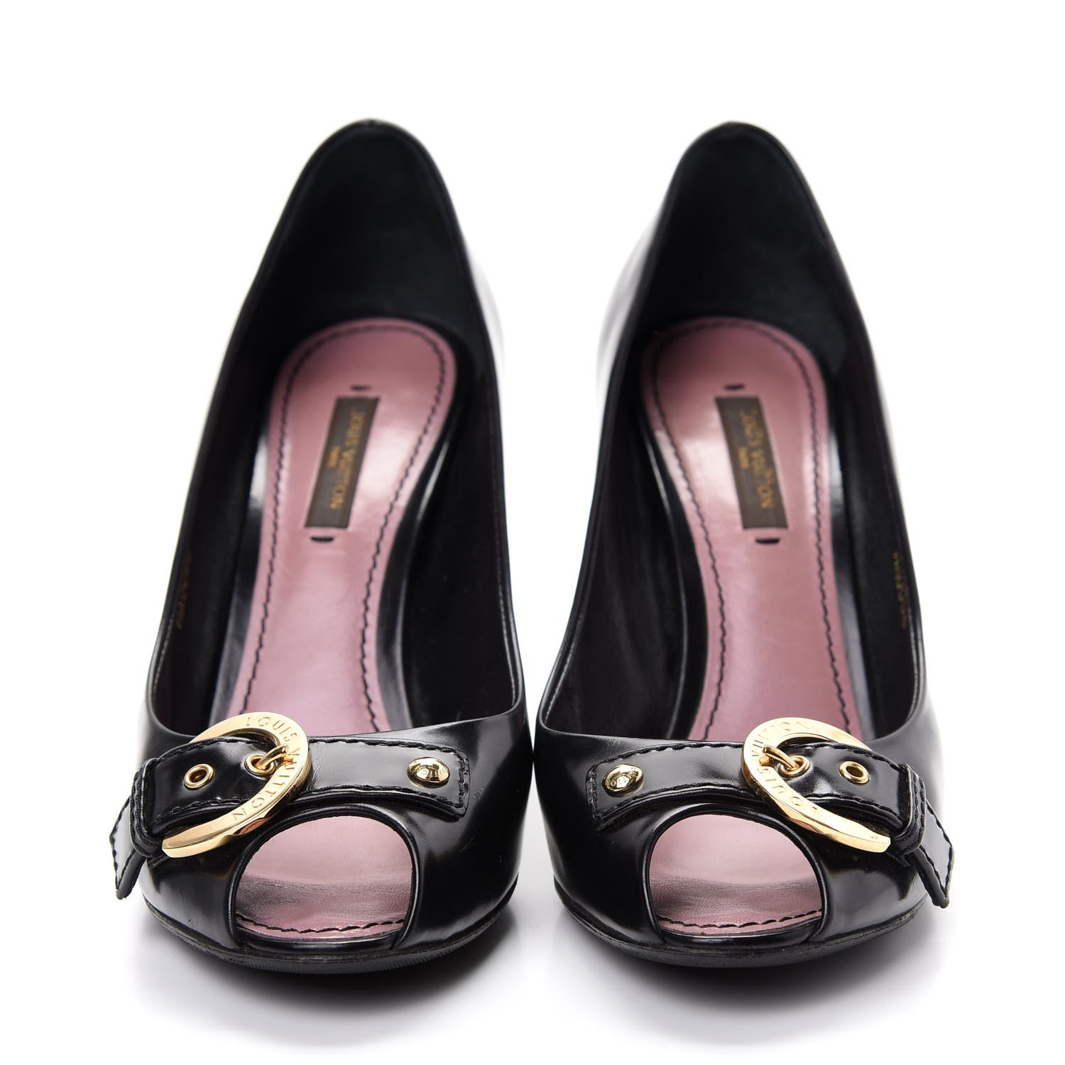 Louis Vuitton Smooth Calfskin Buckle Peep Toe Pumps 36.5 Black 2 of 10