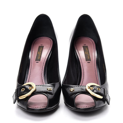 Louis Vuitton Smooth Calfskin Buckle Peep Toe Pumps 36.5 Black 2 of 10