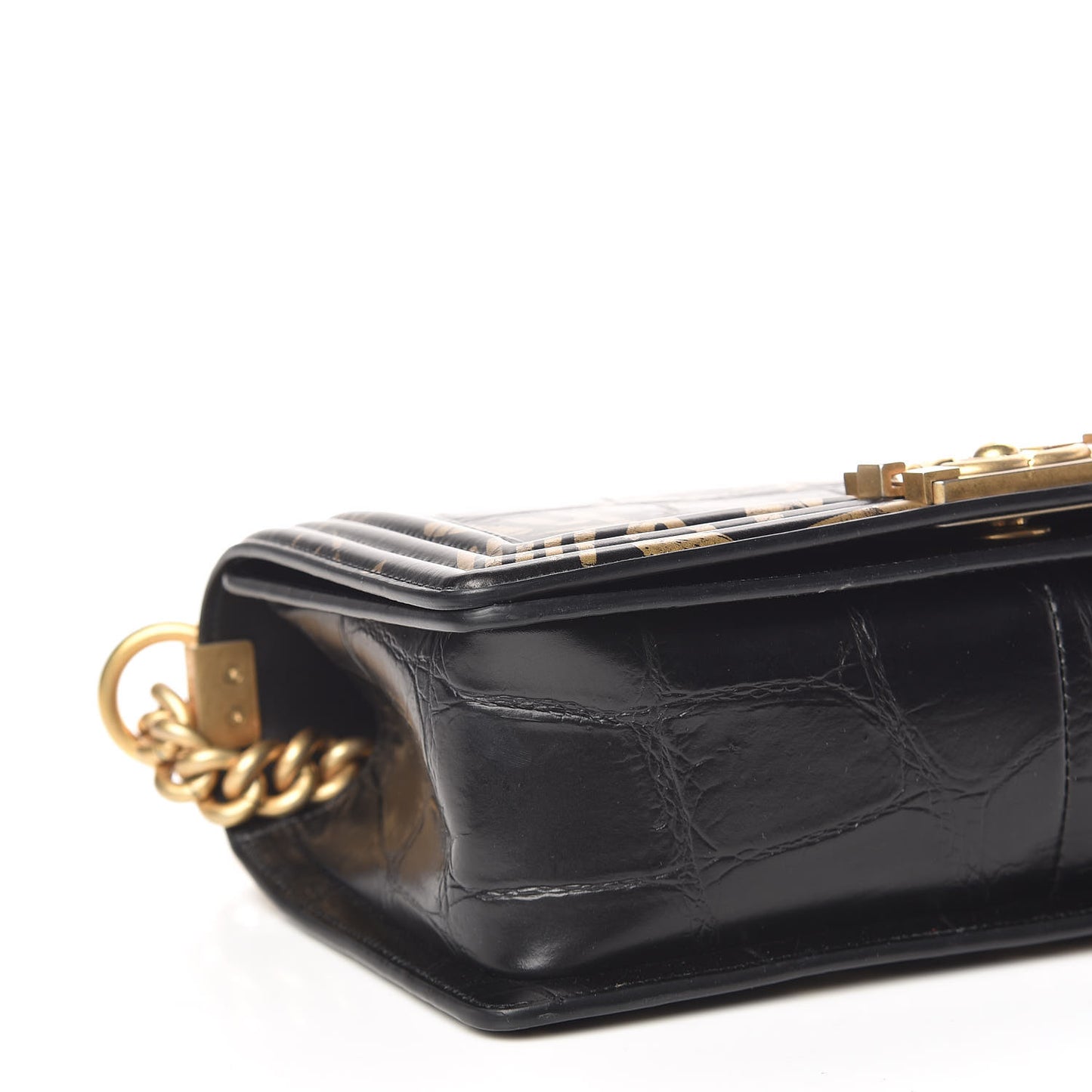 Calfskin Crocodile Embossed Graffiti Cocodile Medium Boy Flap Black