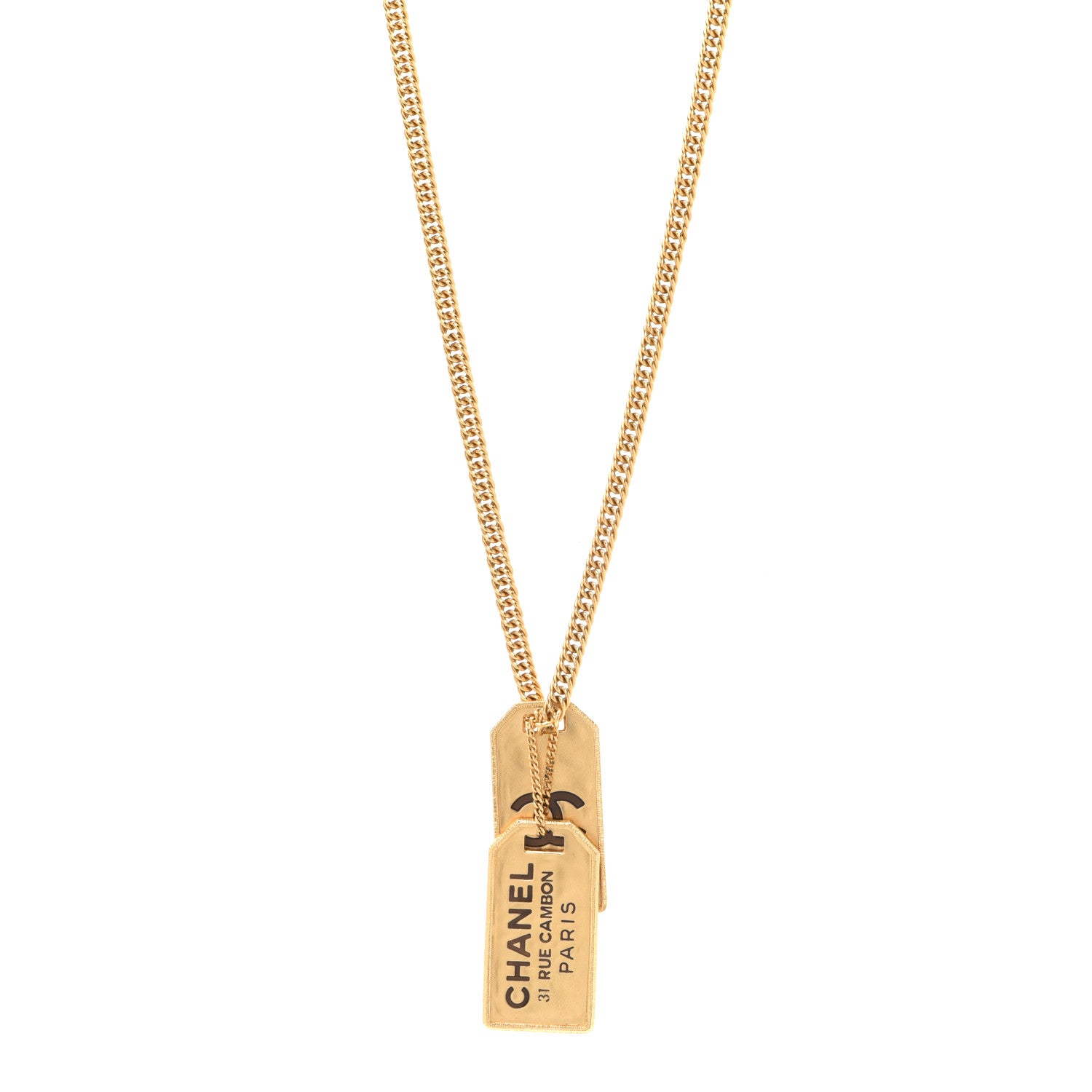 Chanel ID Dog Tag Charm Necklace Gold 1 of 7