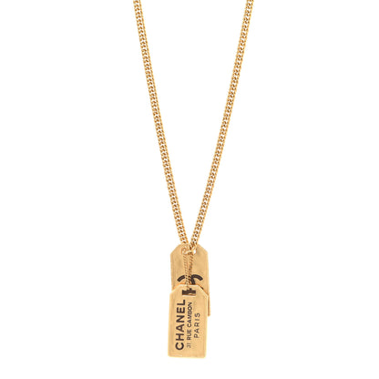 Chanel ID Dog Tag Charm Necklace Gold 1 of 7