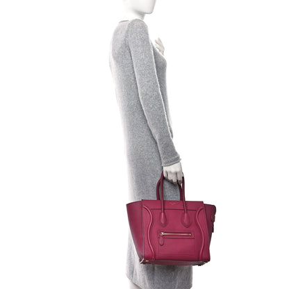 Celine Drummed Calfskin Micro Luggage Plum 2 of 12