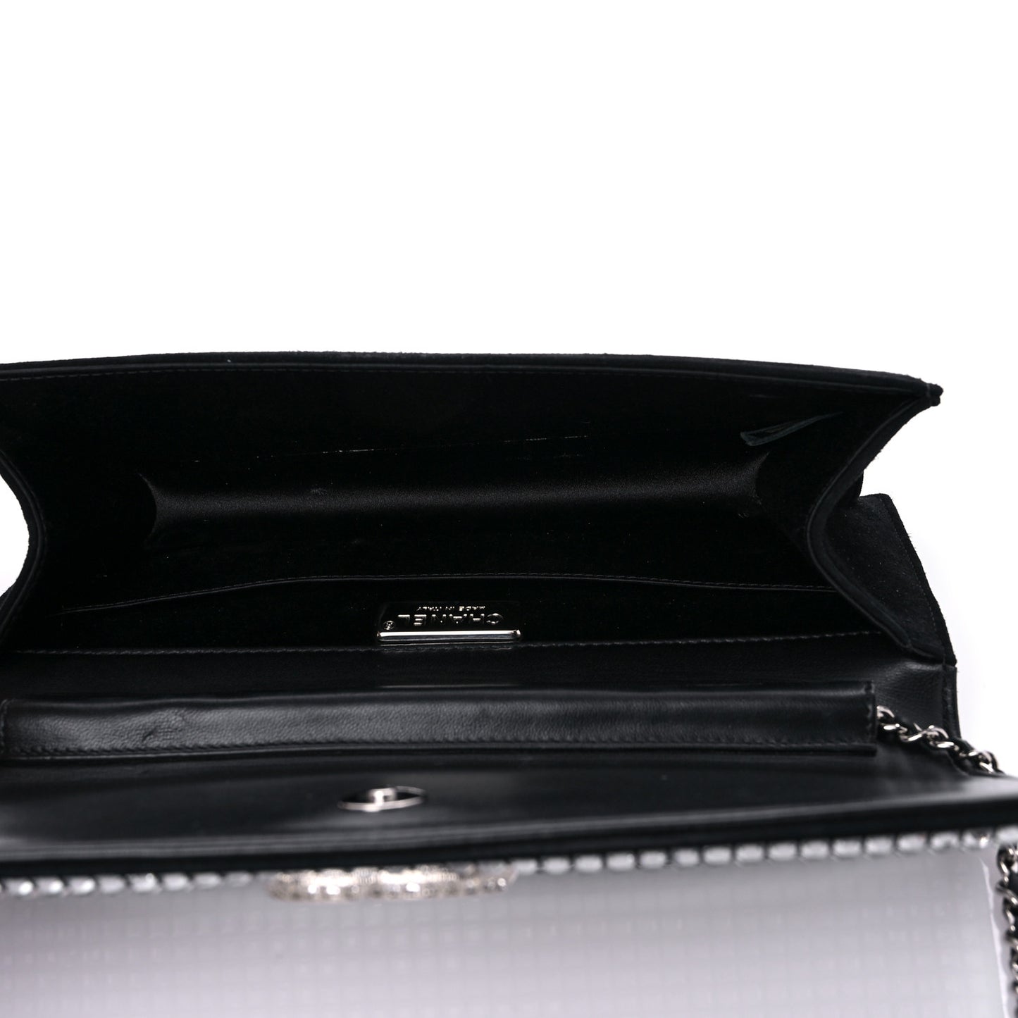 Crystal Suede Chain Evening Clutch Black Silver