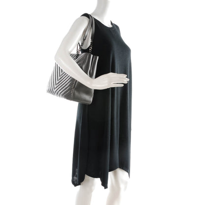 Saint Laurent Sheepskin Matelasse Chevron Large Monogram Shopping Bag Light Coal 2 of 7