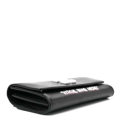 Off-White Calfskin Jitney Logo Flap Wallet On Chain Black 4 of 10