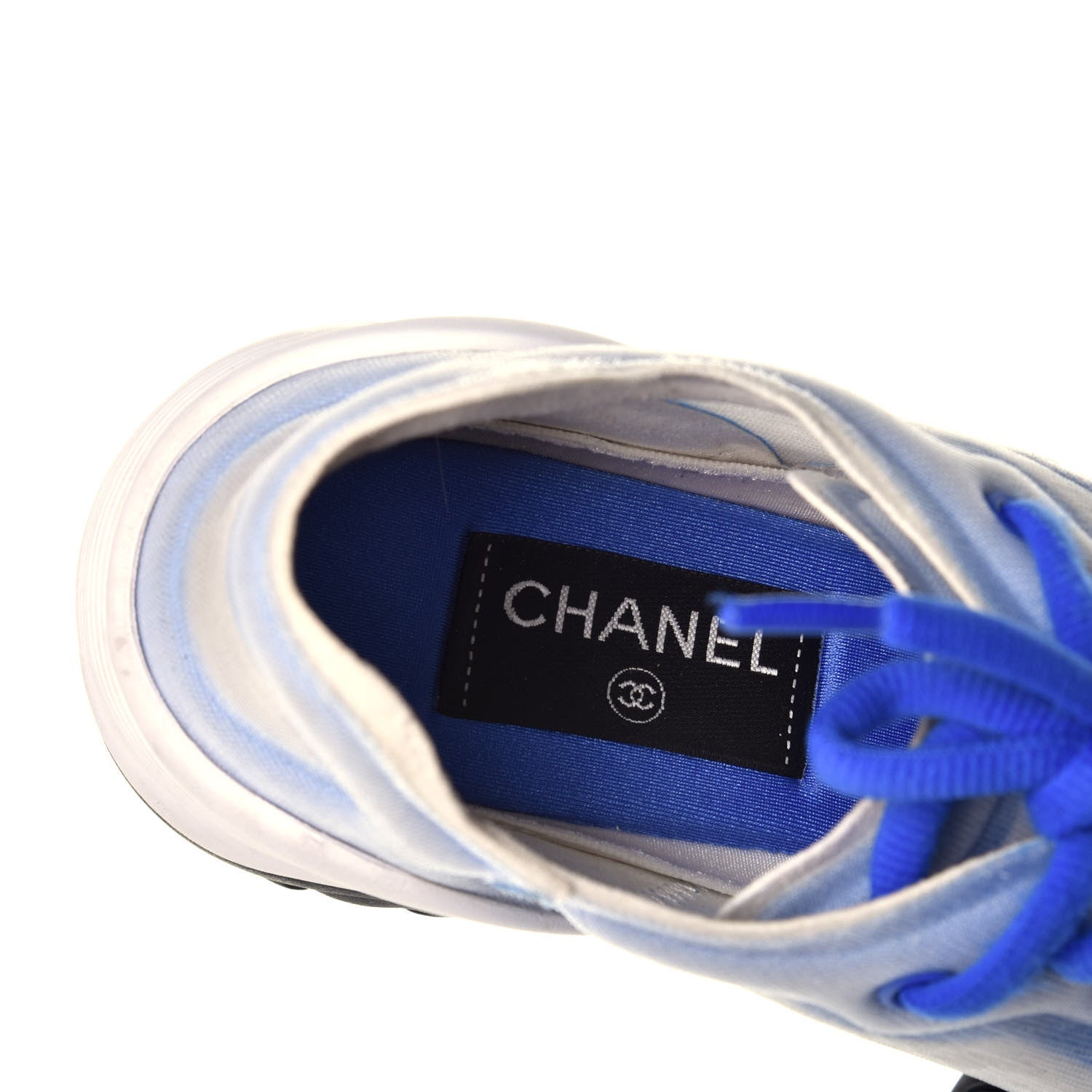 Chanel Calfskin Mesh Lycra Womens Logo Sneakers 38 White Blue 7 of 8