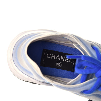 Chanel Calfskin Mesh Lycra Womens Logo Sneakers 38 White Blue 7 of 8