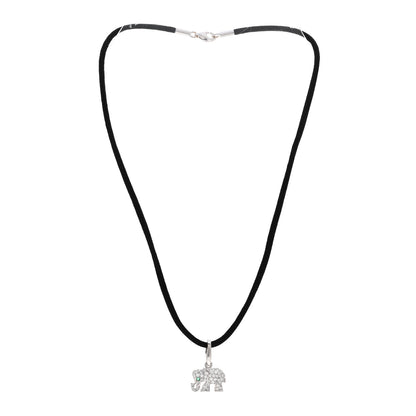 Cartier 18K White Gold Diamond Emerald Elephant Charm Cord Necklace Black 3 of 4