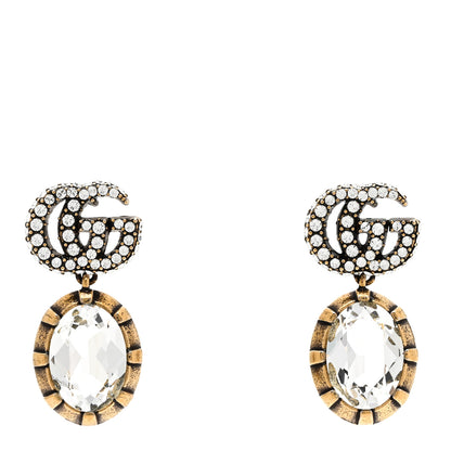 Gucci Metal Crystal Double G Drop Earrings Aged Gold 1 of 5