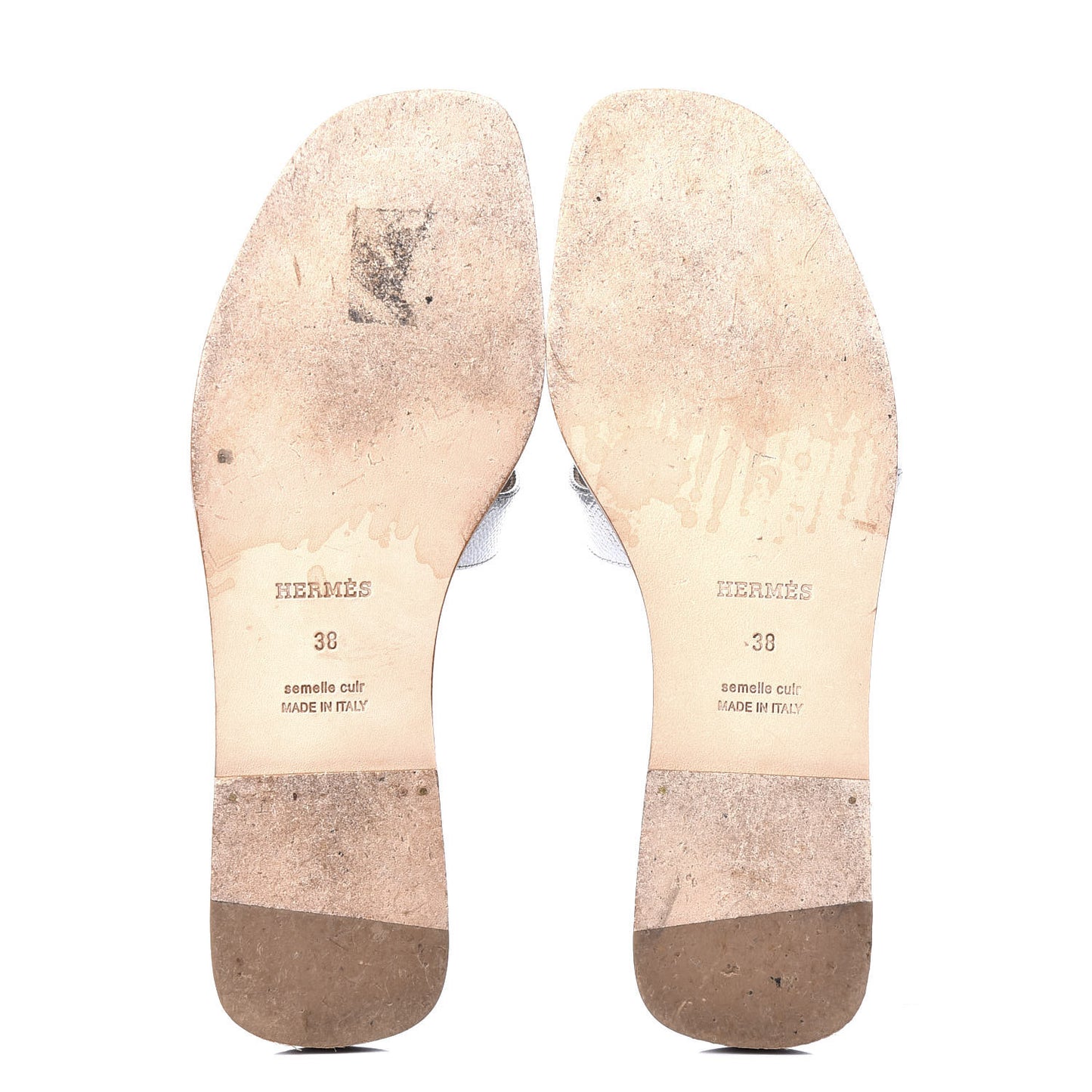 Metallic Epsom Oran Sandals 38 Gris Argente