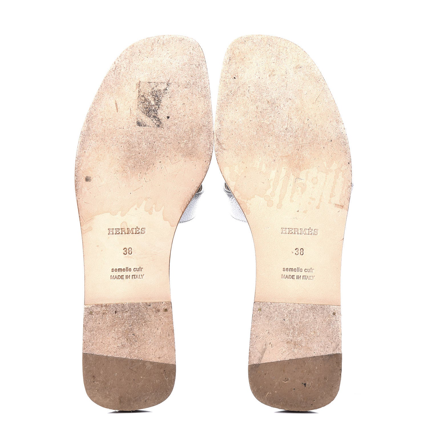 Hermes Metallic Epsom Oran Sandals 38 Gris Argente 6 of 11