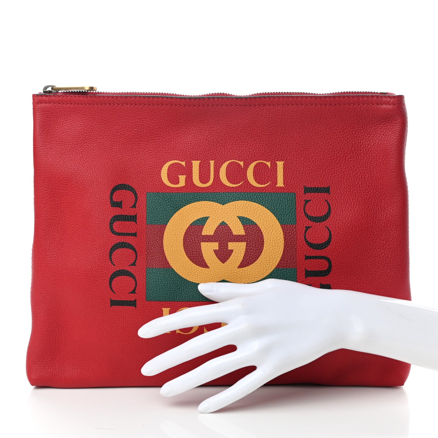 Pebbled Calfskin Medium Logo Portfolio Clutch Hibiscus Red