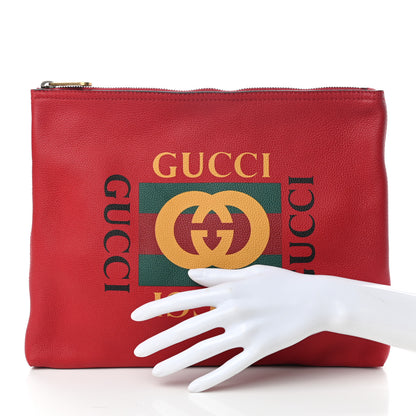 Gucci Pebbled Calfskin Medium Logo Portfolio Clutch Hibiscus Red 2 of 7
