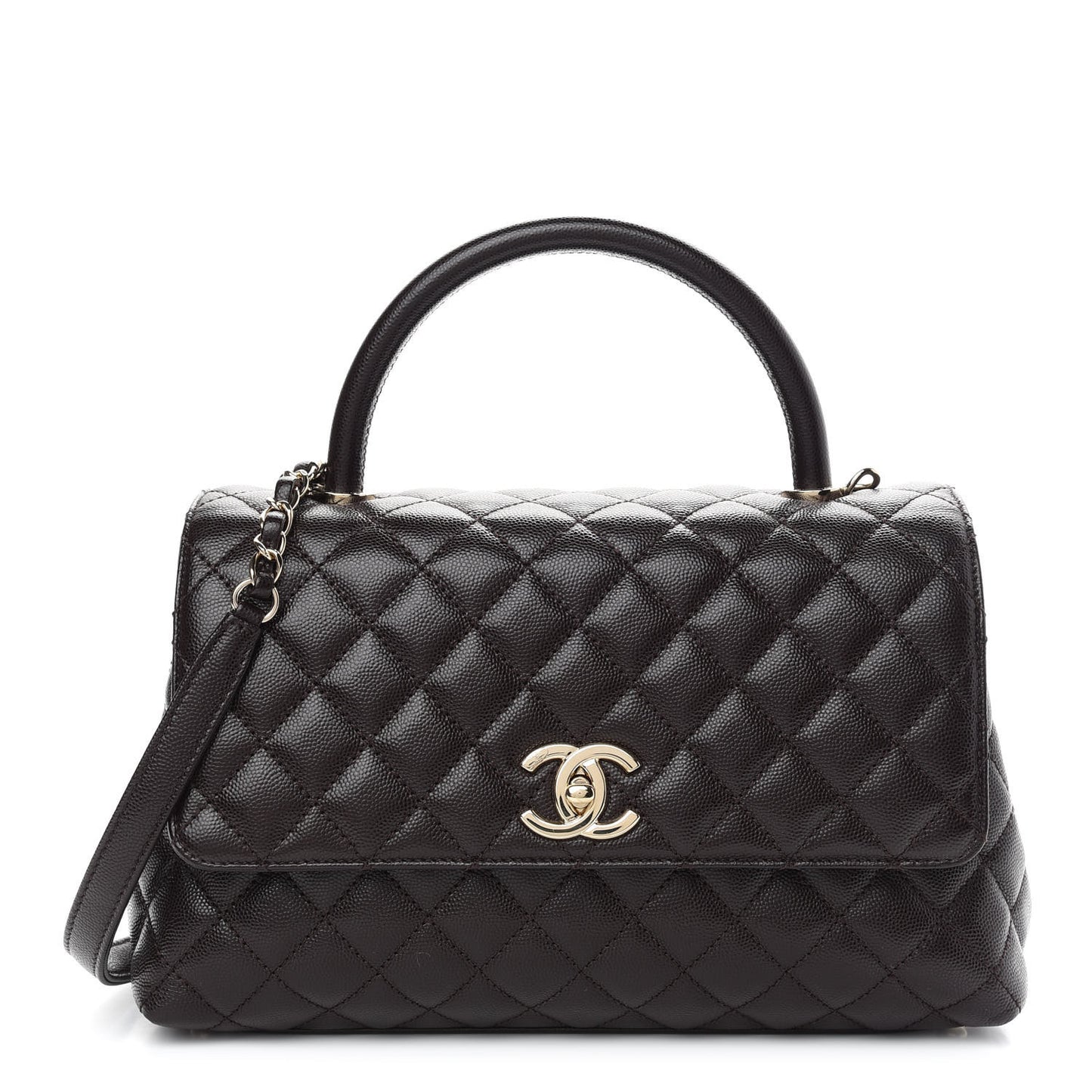 Caviar Quilted Small Coco Handle Flap Dark Brown